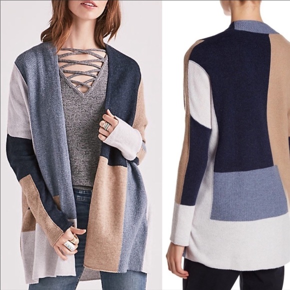 Lucky Brand Women Open Cardigan Color Block Blue/Tan,Long Sleeves,Size XS - Picture 2 of 10